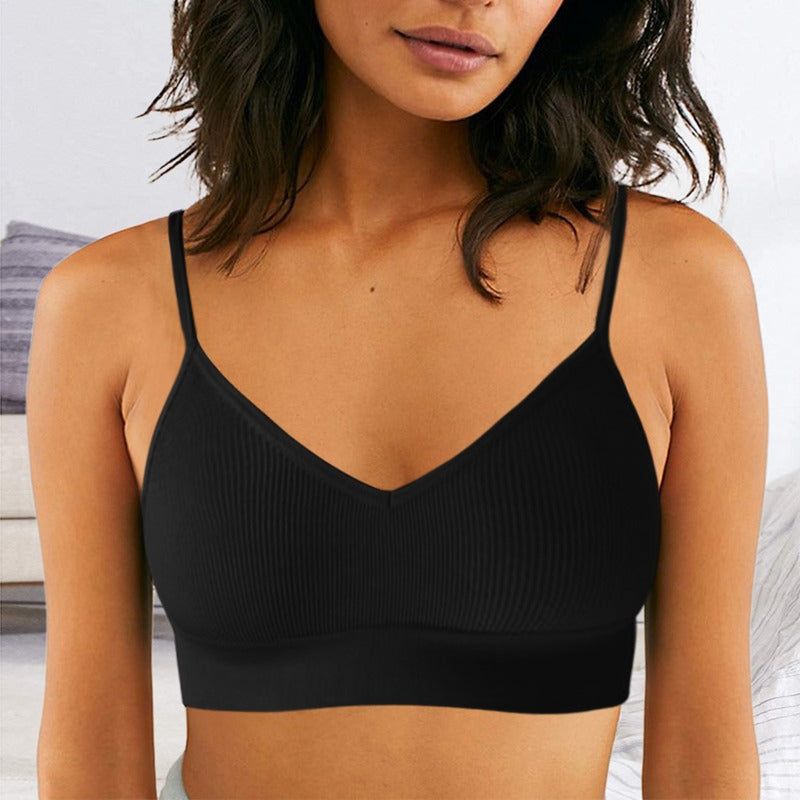 Sujetador Bandeau Sexy Crop Top delgado con tirantes finos sin costuras, Top de
