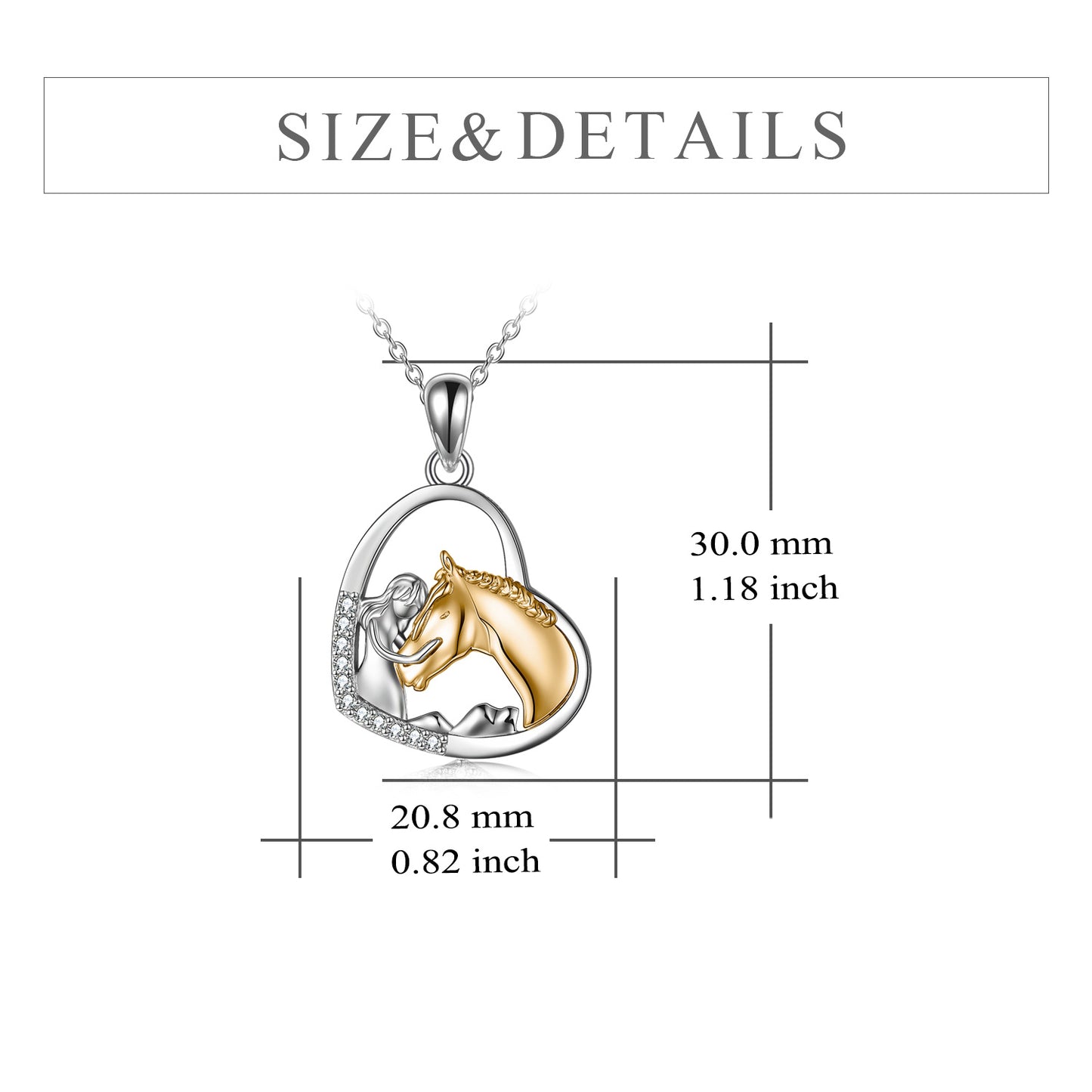 Collar con colgante de corazón de caballo de plata de ley para mujeres y niñas