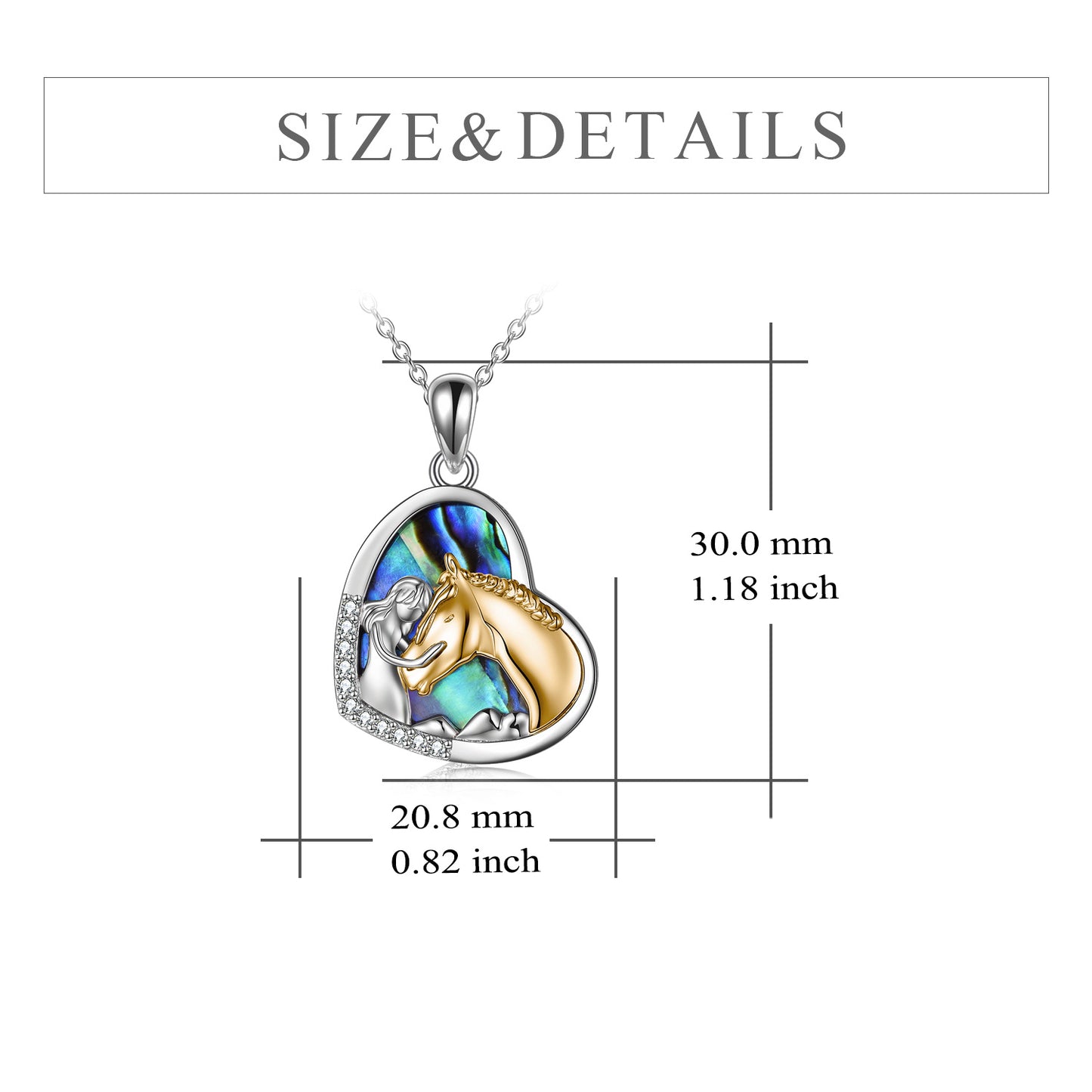 Collar con colgante de corazón de caballo de plata de ley para mujeres y niñas