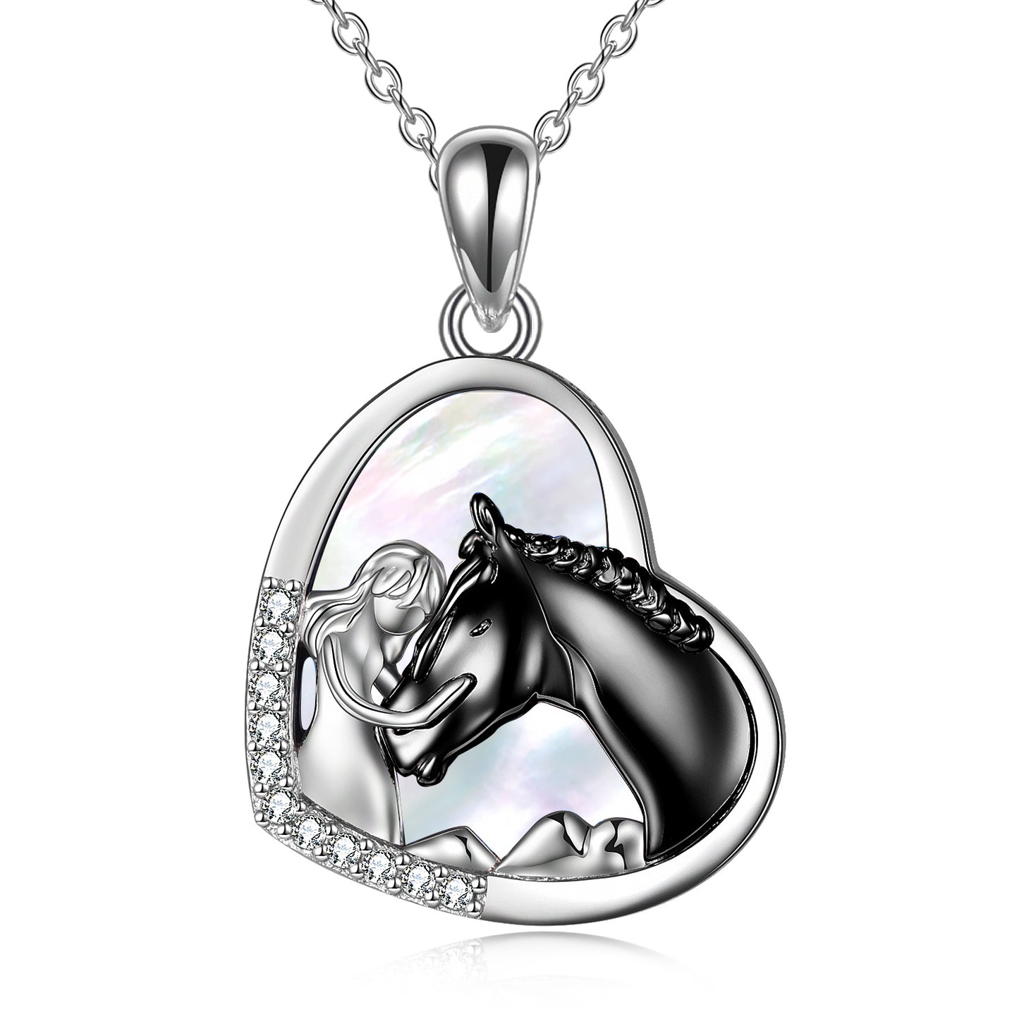 Collar con colgante de corazón de caballo de plata de ley para mujeres y niñas