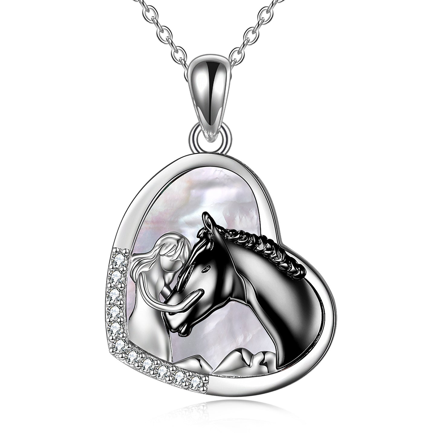 Collar con colgante de corazón de caballo de plata de ley para mujeres y niñas