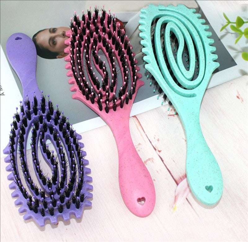 Cepillo de peinado para rizos, cerdas de jabalí enredados, peine para el cabello, cerdas de jabalí, cepillo para desenredar el cabello, herramientas de peinado para definir el cabello