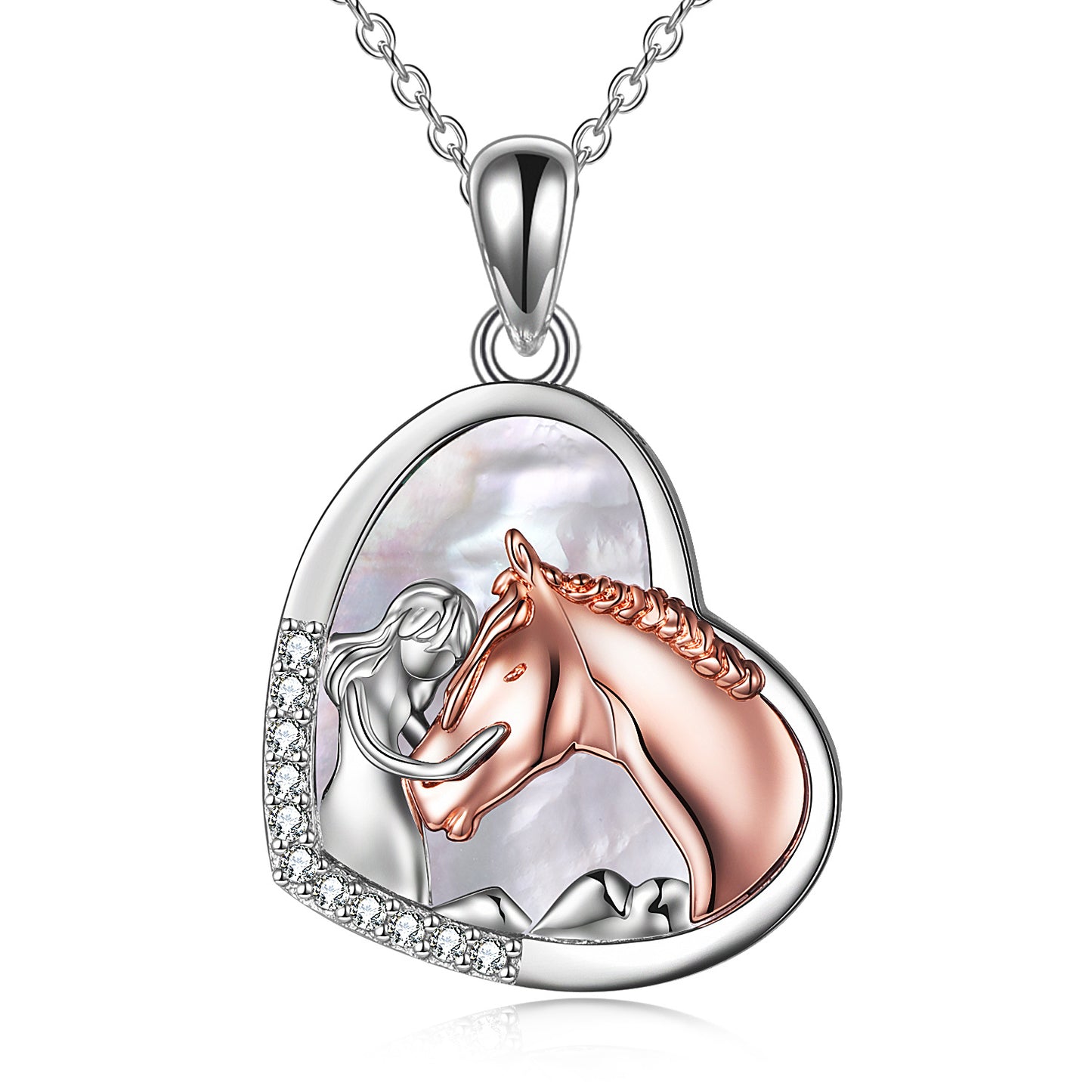 Collar con colgante de corazón de caballo de plata de ley para mujeres y niñas