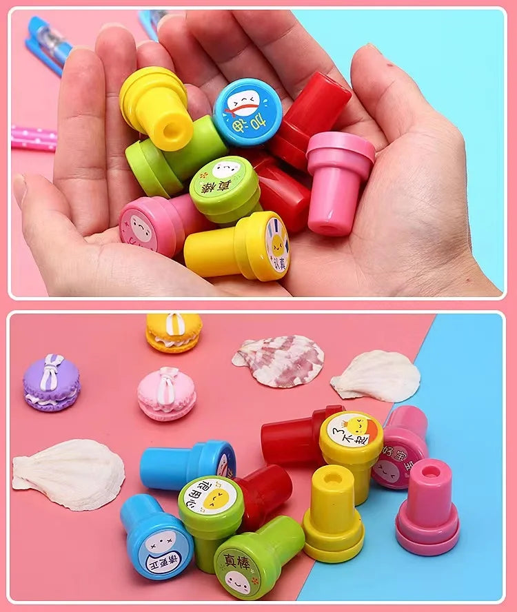 Sellos surtidos de piezas para niños, sellos de tinta automática, sellos de ju