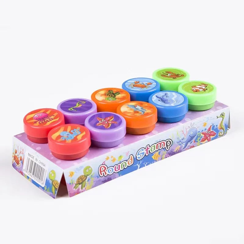 Sellos surtidos de piezas para niños, sellos de tinta automática, sellos de ju