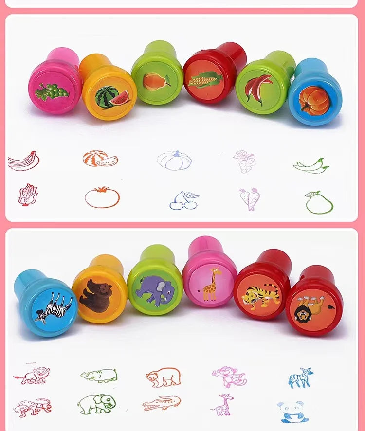 Sellos surtidos de piezas para niños, sellos de tinta automática, sellos de ju