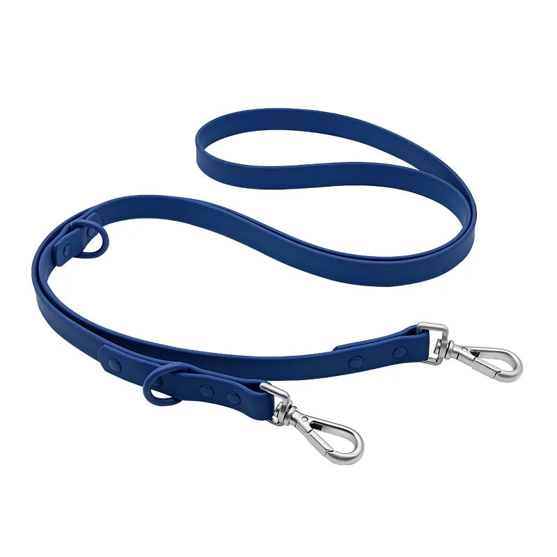 Correa impermeable de PVC para perro, correa de doble cabeza, ajustable, larga y corta, para caminar, entrenamiento de mascotas, cuerda atada al aire libre