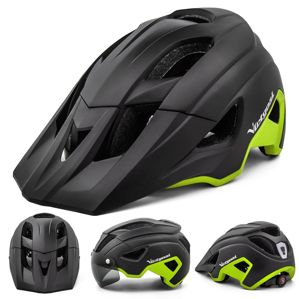 VICTGOAL-casco de bicicleta con luz LED para hombre, gafas de sol con visera, recargable, escudo para ciclismo de montaña y carretera