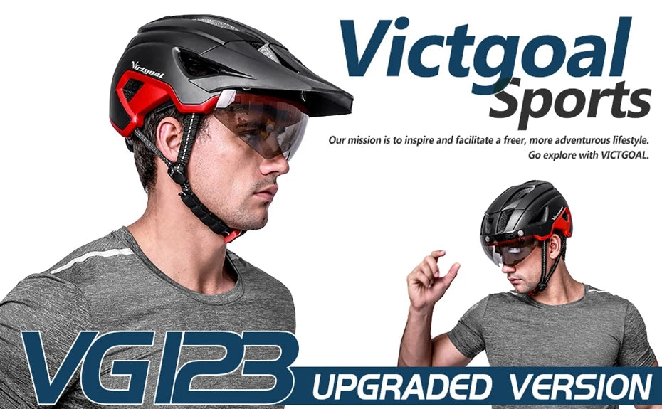 VICTGOAL-casco de bicicleta con luz LED para hombre, gafas de sol con visera, recargable, escudo para ciclismo de montaña y carretera