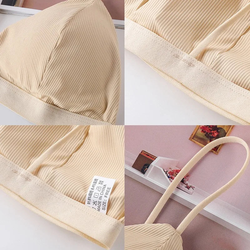 Sujetador Bandeau Sexy Crop Top delgado con tirantes finos sin costuras, Top de