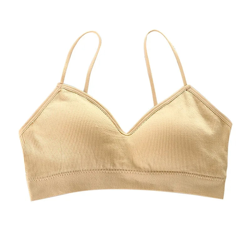 Sujetador Bandeau Sexy Crop Top delgado con tirantes finos sin costuras, Top de