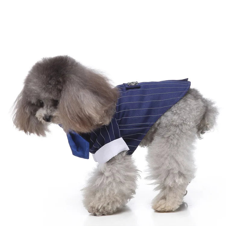 Traje de chaquetas de boda azul para perros con pajarita azul, tela formal para cachorros y gatos