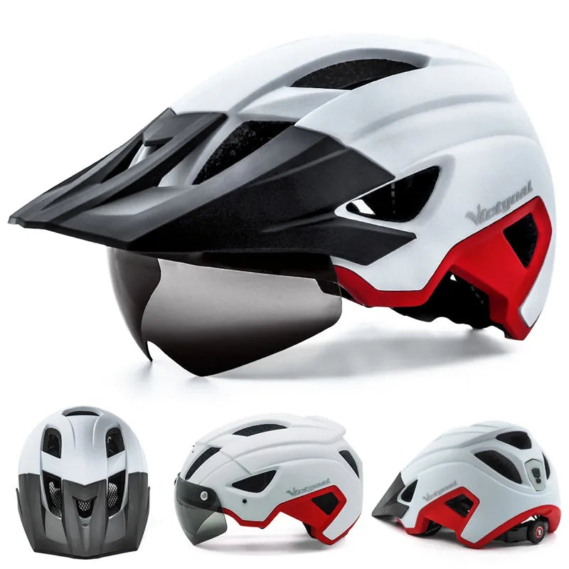 VICTGOAL-casco de bicicleta con luz LED para hombre, gafas de sol con visera, recargable, escudo para ciclismo de montaña y carretera