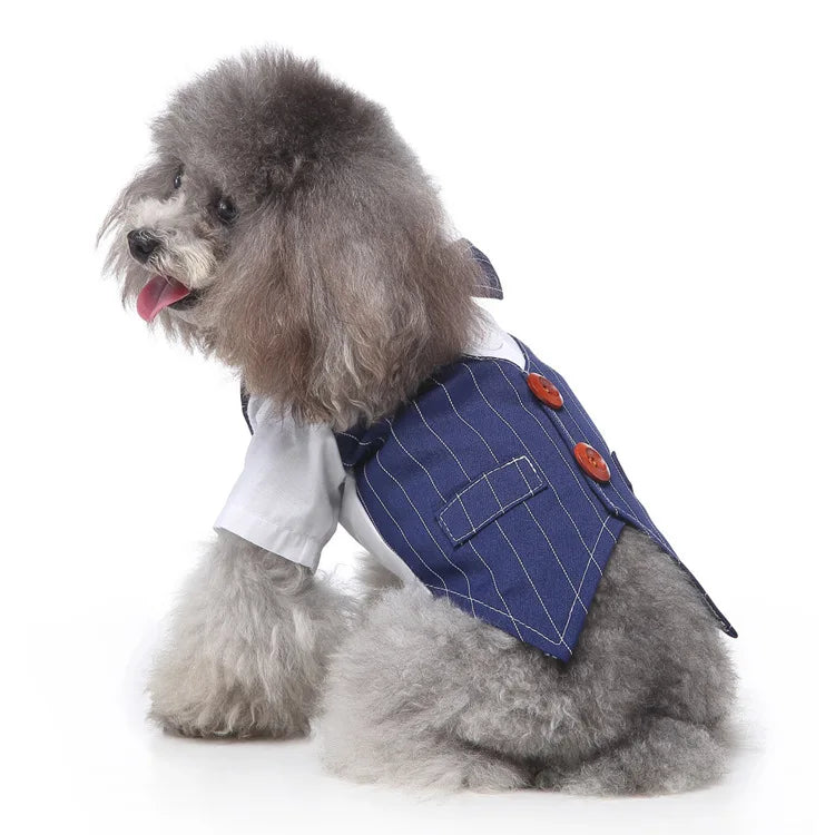 Traje de chaquetas de boda azul para perros con pajarita azul, tela formal para cachorros y gatos