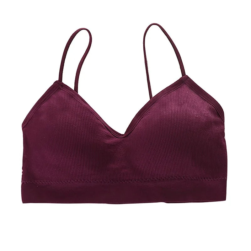 Sujetador Bandeau Sexy Crop Top delgado con tirantes finos sin costuras, Top de