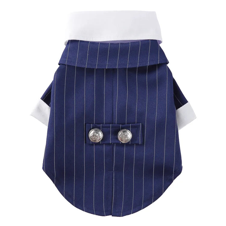 Traje de chaquetas de boda azul para perros con pajarita azul, tela formal para cachorros y gatos