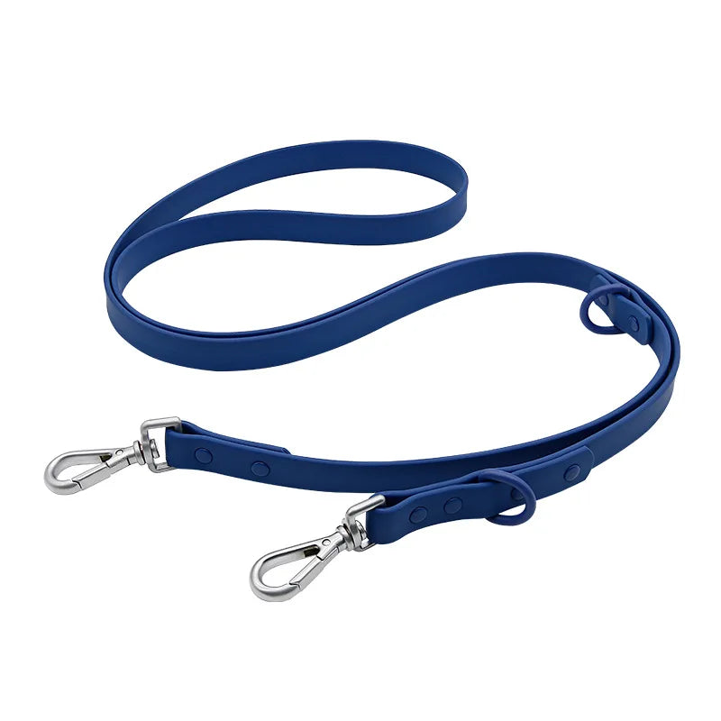 Correa impermeable de PVC para perro, correa de doble cabeza, ajustable, larga y corta, para caminar, entrenamiento de mascotas, cuerda atada al aire libre