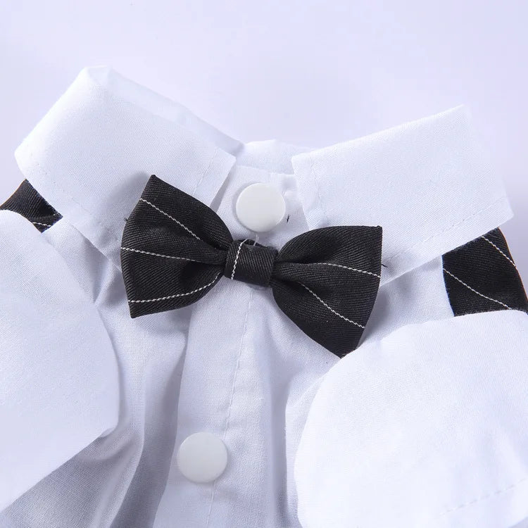 Traje de chaquetas de boda azul para perros con pajarita azul, tela formal para cachorros y gatos