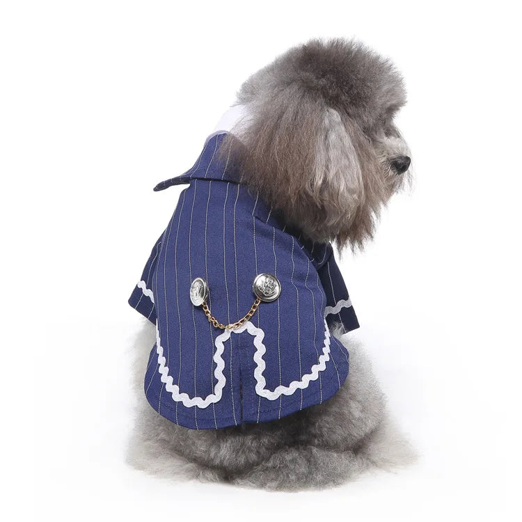 Traje de chaquetas de boda azul para perros con pajarita azul, tela formal para cachorros y gatos