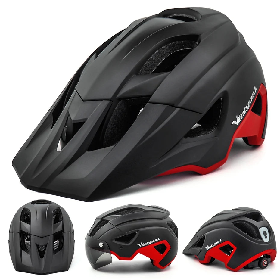 VICTGOAL-casco de bicicleta con luz LED para hombre, gafas de sol con visera, recargable, escudo para ciclismo de montaña y carretera