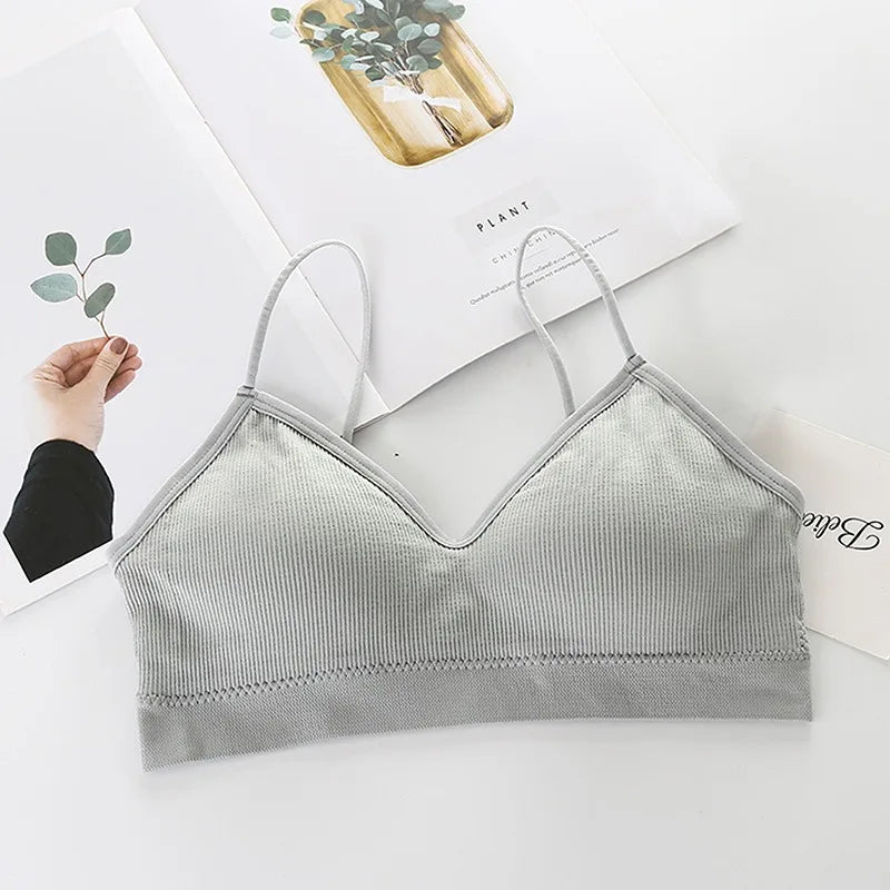 Sujetador Bandeau Sexy Crop Top delgado con tirantes finos sin costuras, Top de