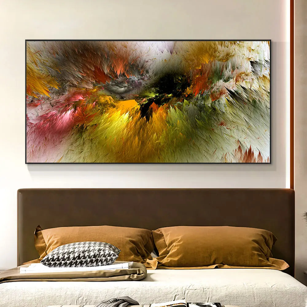 Pintura al óleo de arte abstracto de nube amarilla y gris, carteles e impresion