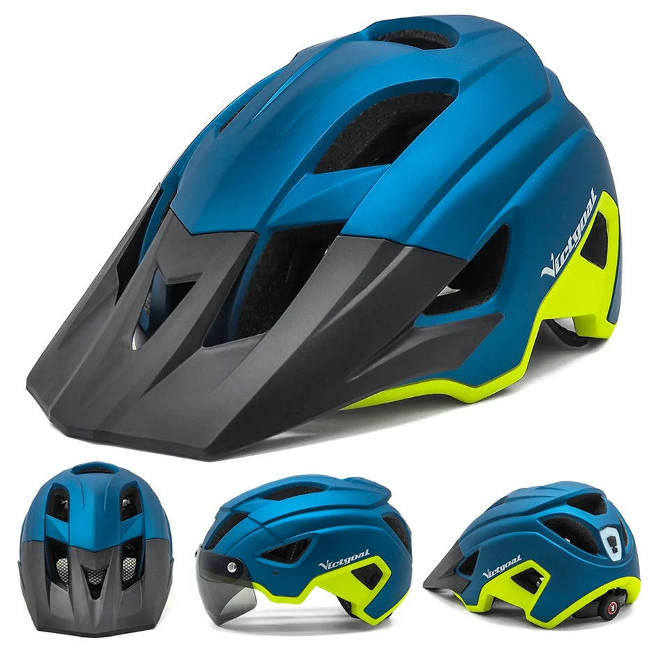 VICTGOAL-casco de bicicleta con luz LED para hombre, gafas de sol con visera, recargable, escudo para ciclismo de montaña y carretera