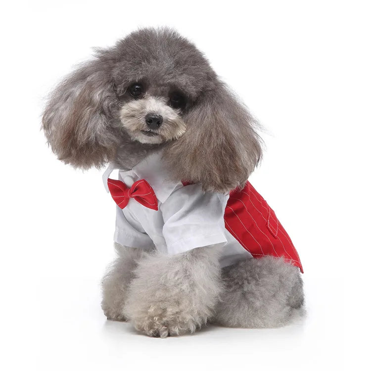 Traje de chaquetas de boda azul para perros con pajarita azul, tela formal para cachorros y gatos