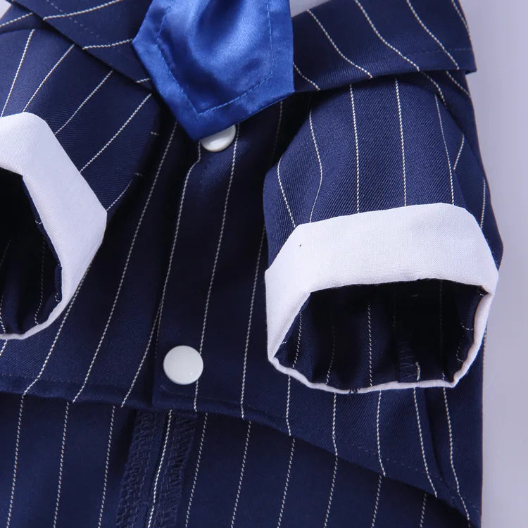 Traje de chaquetas de boda azul para perros con pajarita azul, tela formal para cachorros y gatos