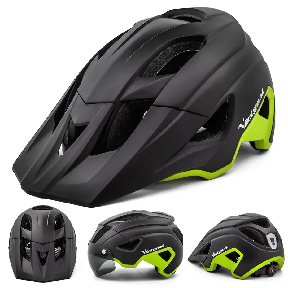 VICTGOAL-casco de bicicleta con luz LED para hombre, gafas de sol con visera, recargable, escudo para ciclismo de montaña y carretera