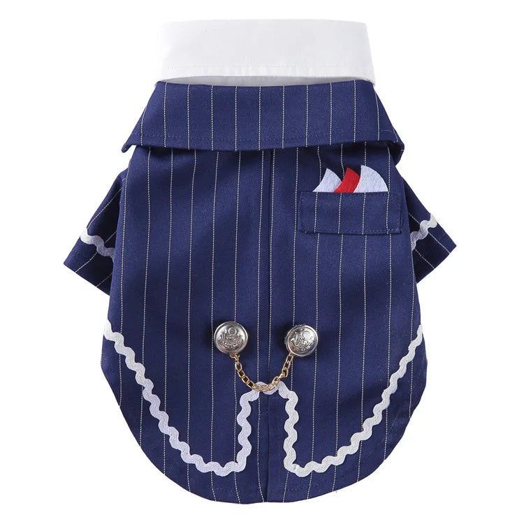 Traje de chaquetas de boda azul para perros con pajarita azul, tela formal para cachorros y gatos