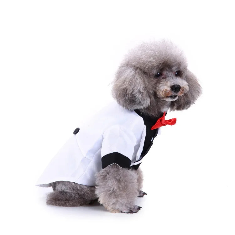 Traje de chaquetas de boda azul para perros con pajarita azul, tela formal para cachorros y gatos