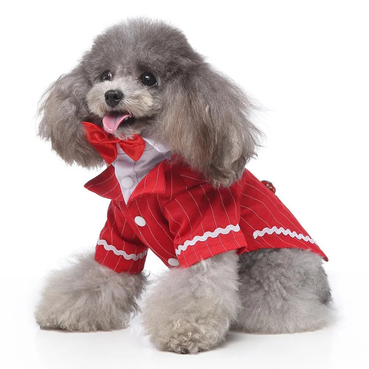 Traje de chaquetas de boda azul para perros con pajarita azul, tela formal para cachorros y gatos