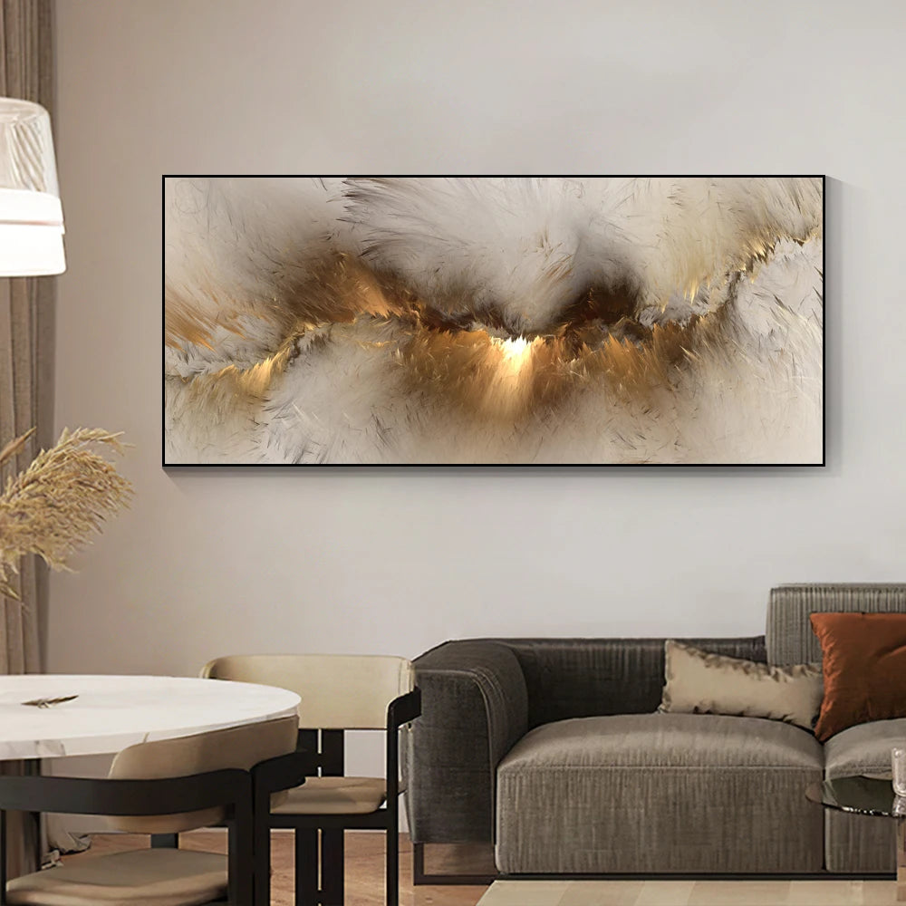Pintura al óleo de arte abstracto de nube amarilla y gris, carteles e impresion