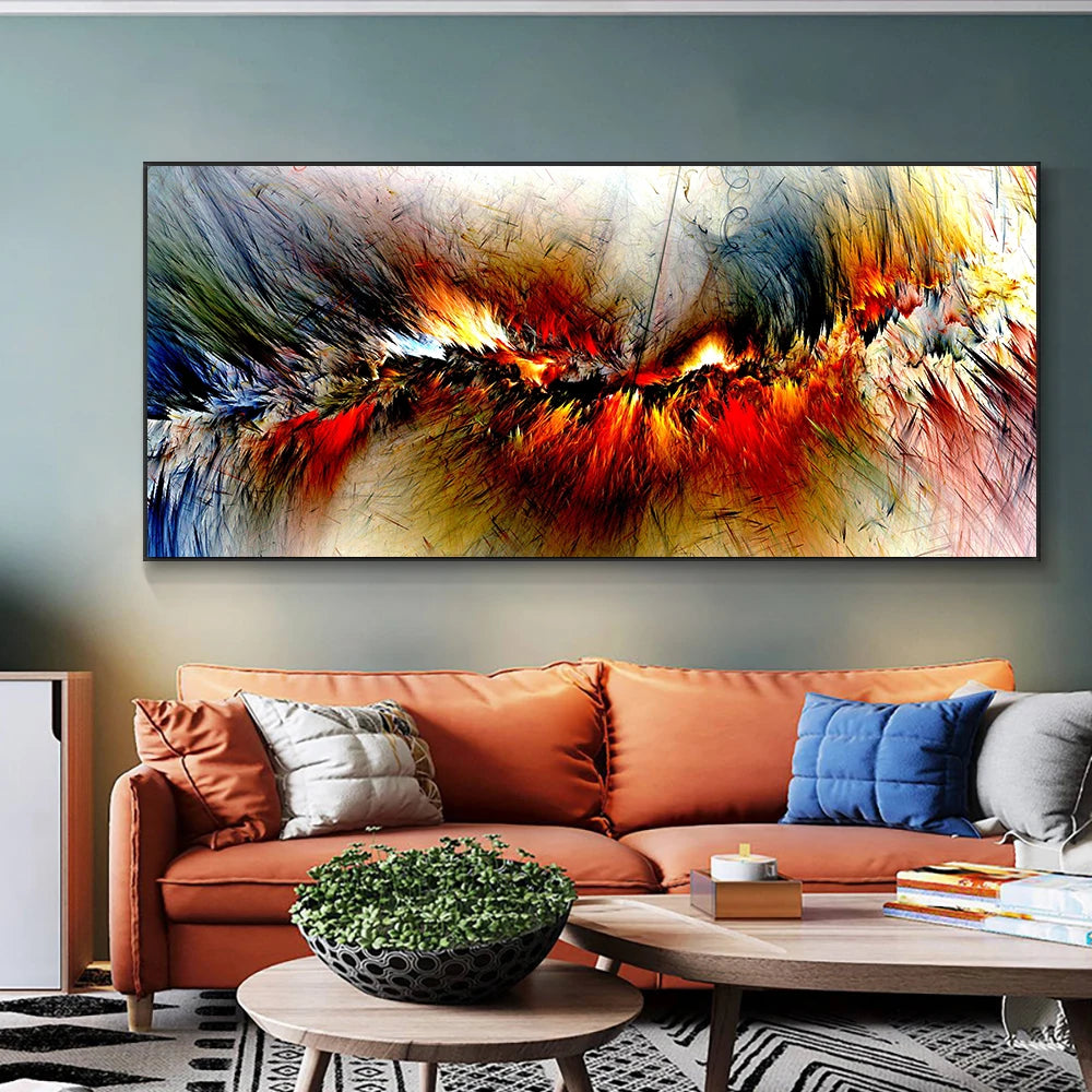 Pintura al óleo de arte abstracto de nube amarilla y gris, carteles e impresion