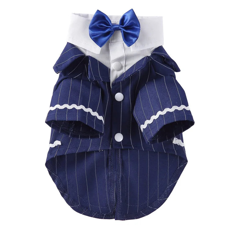 Traje de chaquetas de boda azul para perros con pajarita azul, tela formal para cachorros y gatos