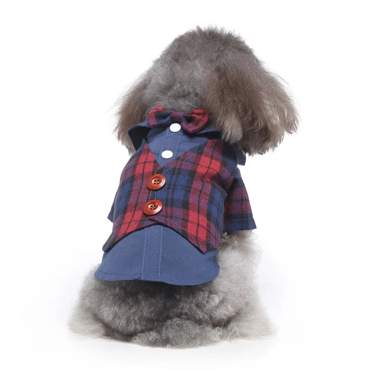 Traje de chaquetas de boda azul para perros con pajarita azul, tela formal para cachorros y gatos