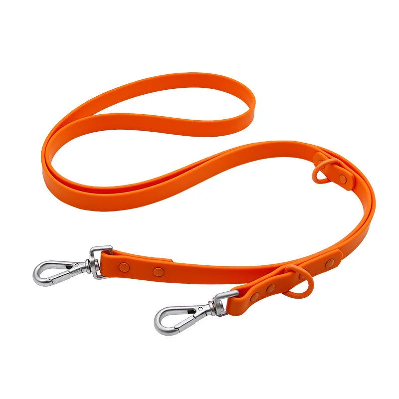 Correa impermeable de PVC para perro, correa de doble cabeza, ajustable, larga y corta, para caminar, entrenamiento de mascotas, cuerda atada al aire libre