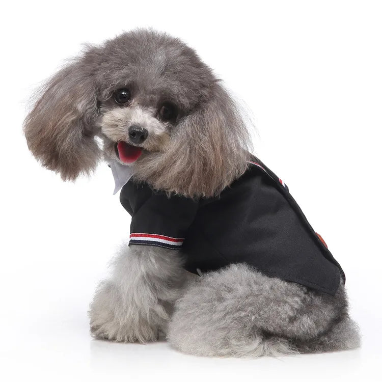 Traje de chaquetas de boda azul para perros con pajarita azul, tela formal para cachorros y gatos