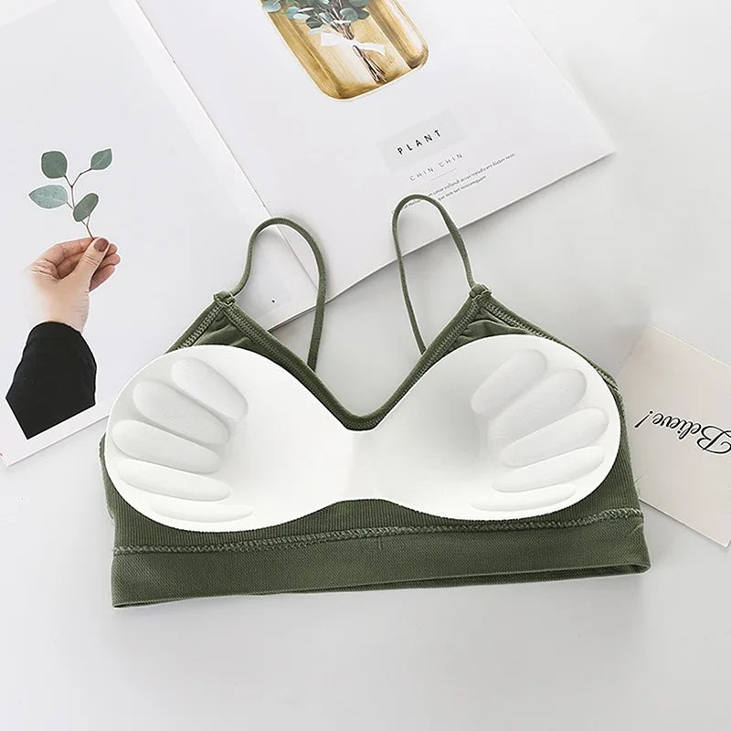 Sujetador Bandeau Sexy Crop Top delgado con tirantes finos sin costuras, Top de