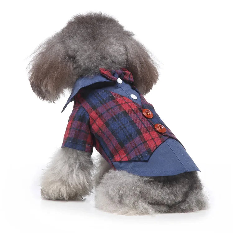 Traje de chaquetas de boda azul para perros con pajarita azul, tela formal para cachorros y gatos