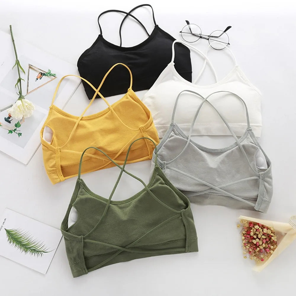 Sujetador Bandeau Sexy Crop Top delgado con tirantes finos sin costuras, Top de
