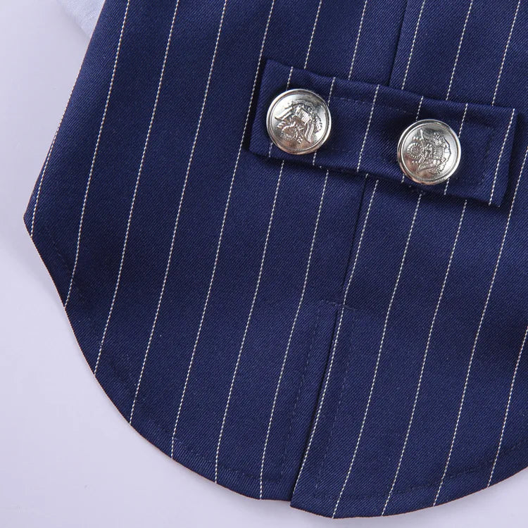 Traje de chaquetas de boda azul para perros con pajarita azul, tela formal para cachorros y gatos