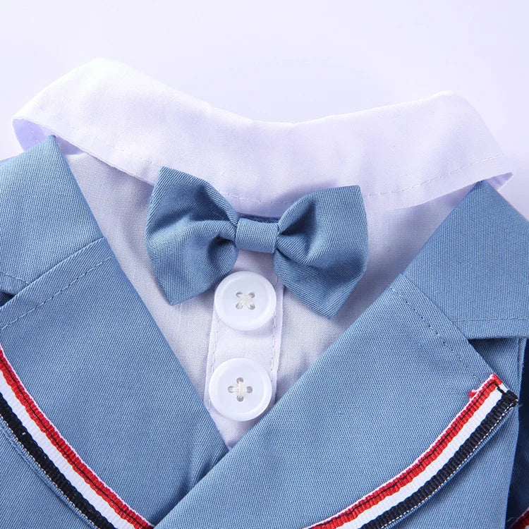 Traje de chaquetas de boda azul para perros con pajarita azul, tela formal para cachorros y gatos