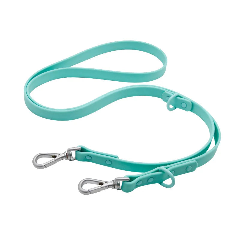 Correa impermeable de PVC para perro, correa de doble cabeza, ajustable, larga y corta, para caminar, entrenamiento de mascotas, cuerda atada al aire libre