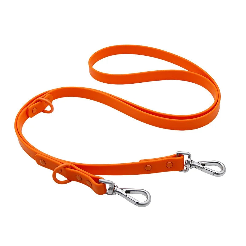 Correa impermeable de PVC para perro, correa de doble cabeza, ajustable, larga y corta, para caminar, entrenamiento de mascotas, cuerda atada al aire libre