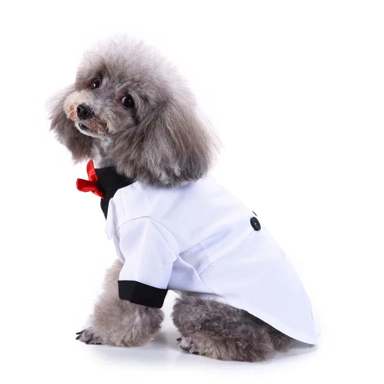 Traje de chaquetas de boda azul para perros con pajarita azul, tela formal para cachorros y gatos