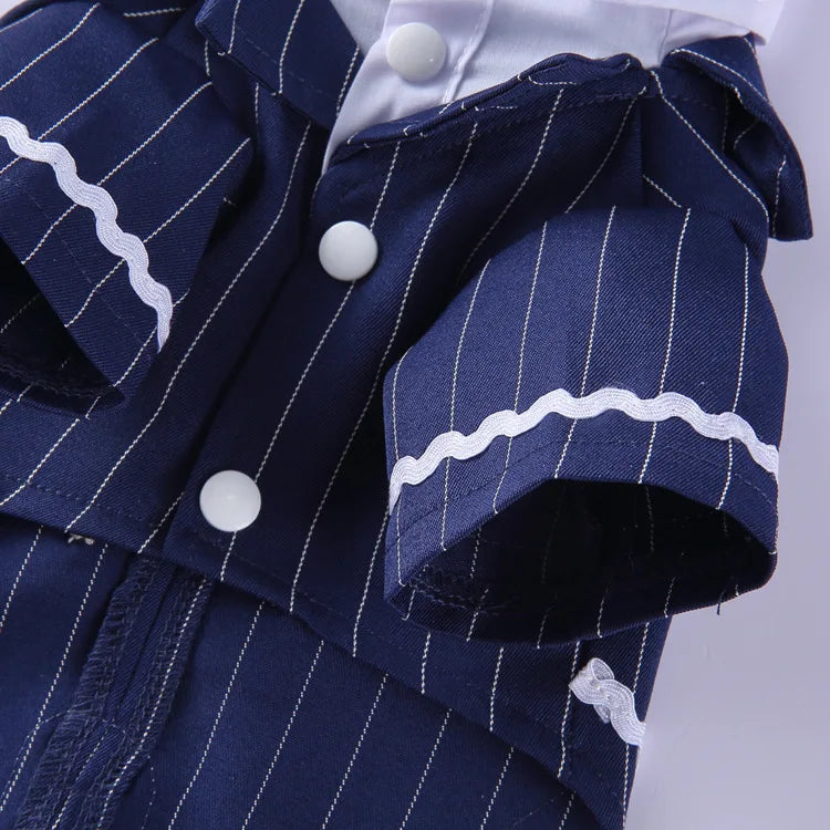 Traje de chaquetas de boda azul para perros con pajarita azul, tela formal para cachorros y gatos