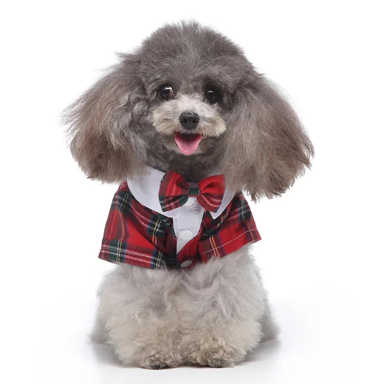 Traje de chaquetas de boda azul para perros con pajarita azul, tela formal para cachorros y gatos