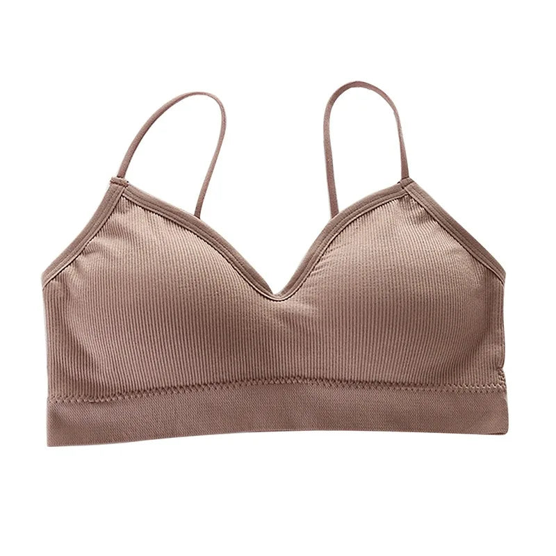 Sujetador Bandeau Sexy Crop Top delgado con tirantes finos sin costuras, Top de